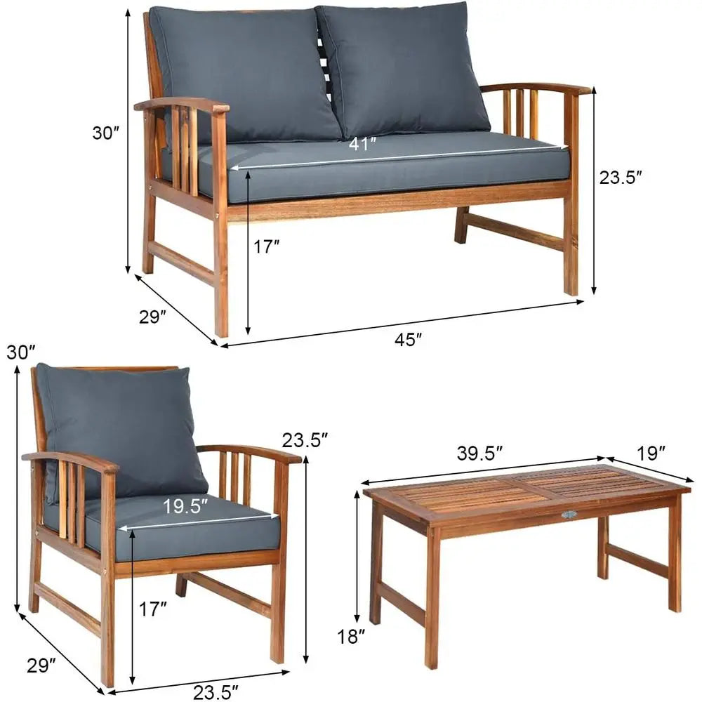 4 Piece Acacia Wood Patio Furniture Set With Coffee Table
