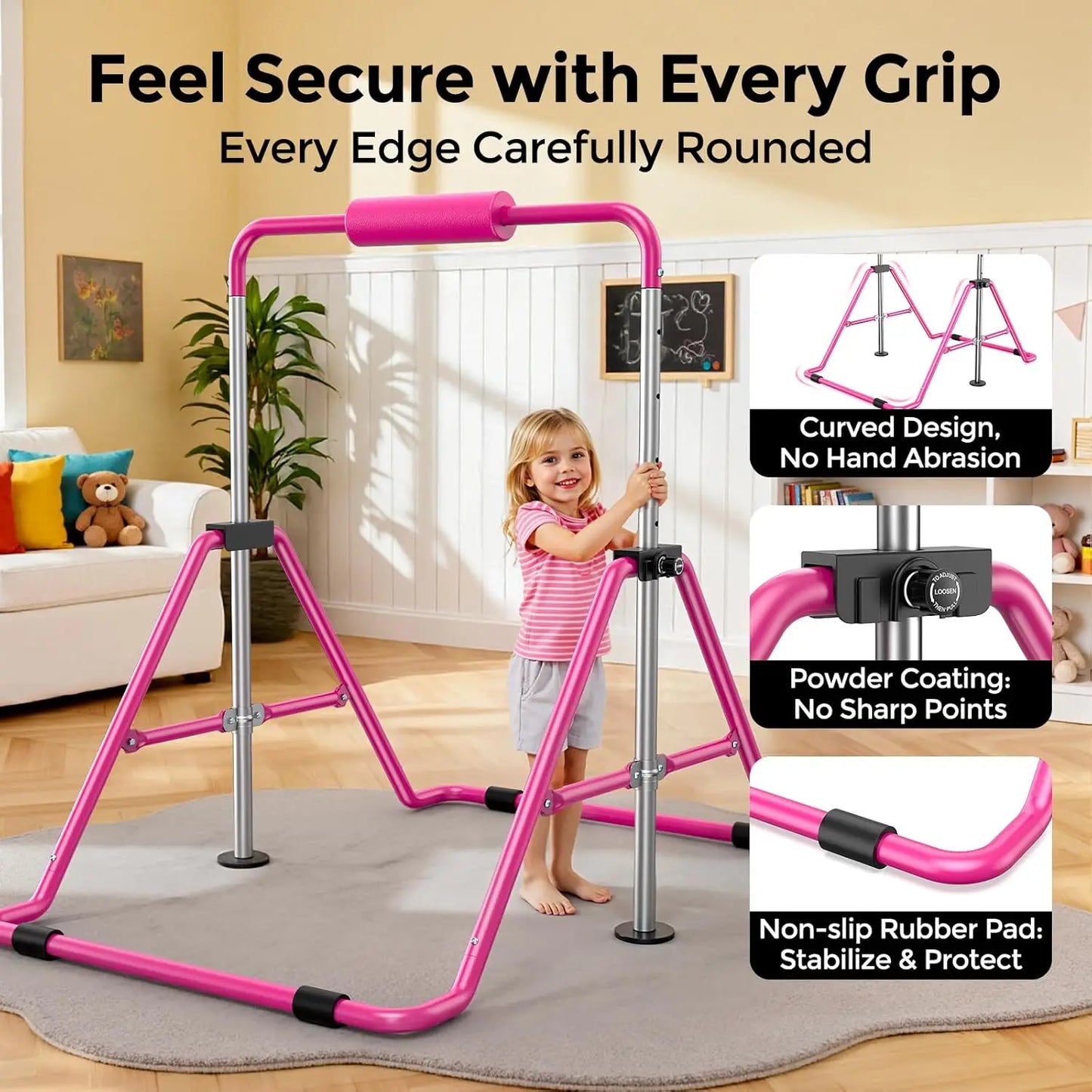 YTYIN Kids Gymnastics Bar Adjustable Folding Home Training