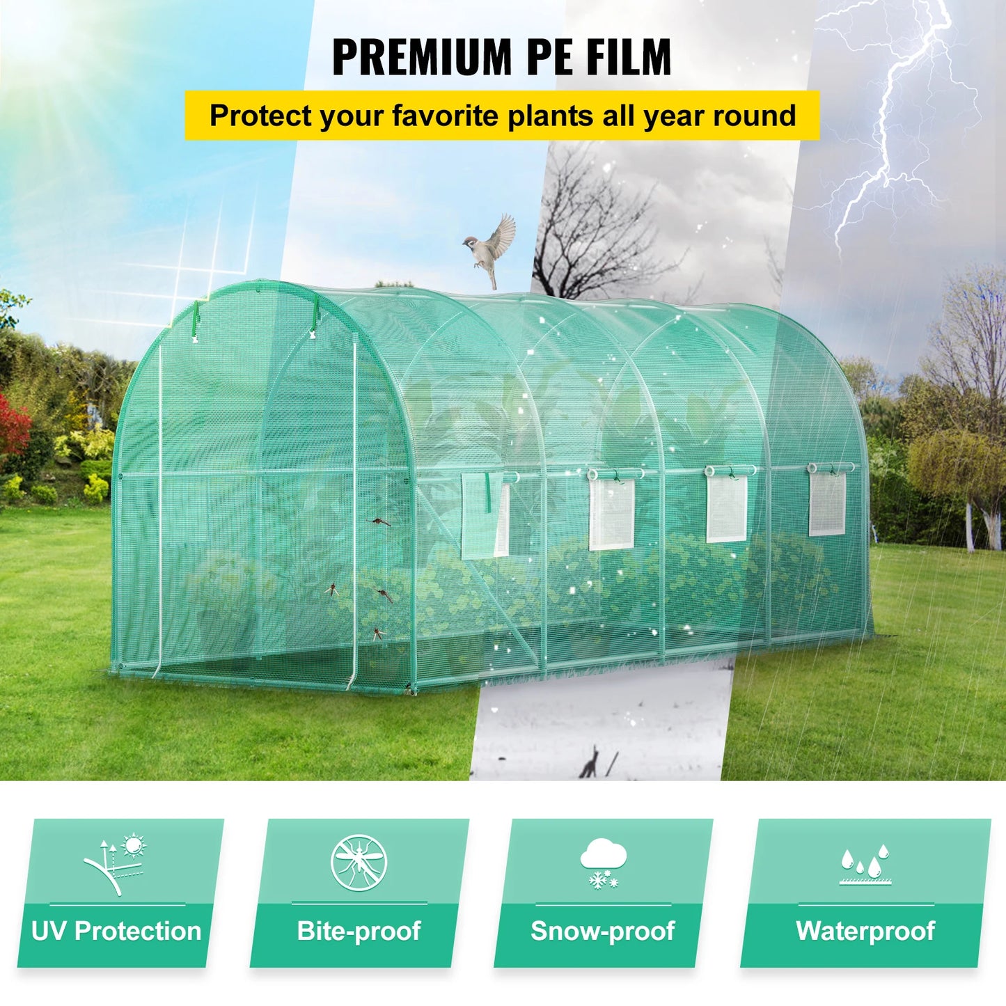 Vevor Walk In Tunnel Greenhouse With Galvanized Frame
