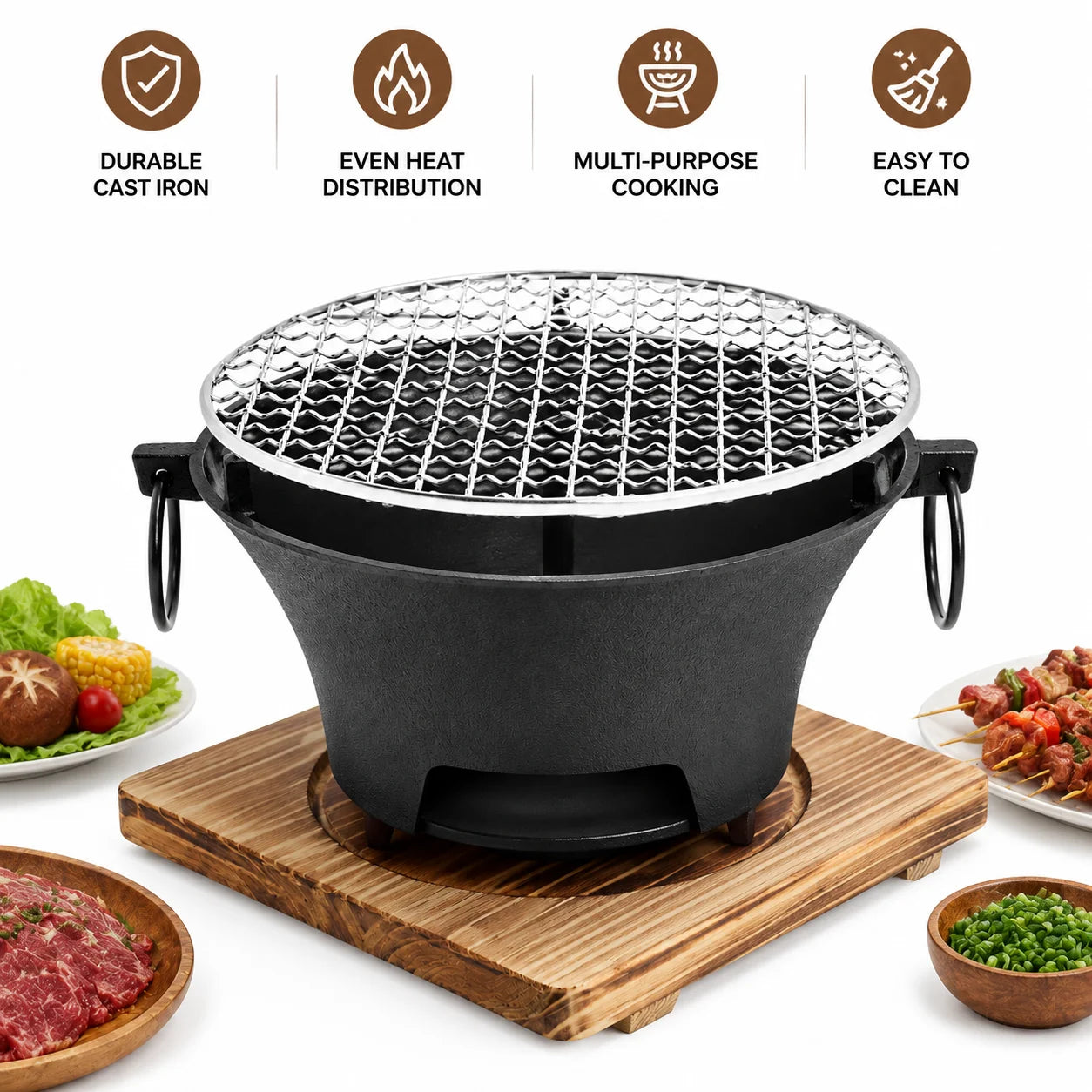 KL1 Portable Charcoal Grill Cast Iron Body Removable Grill