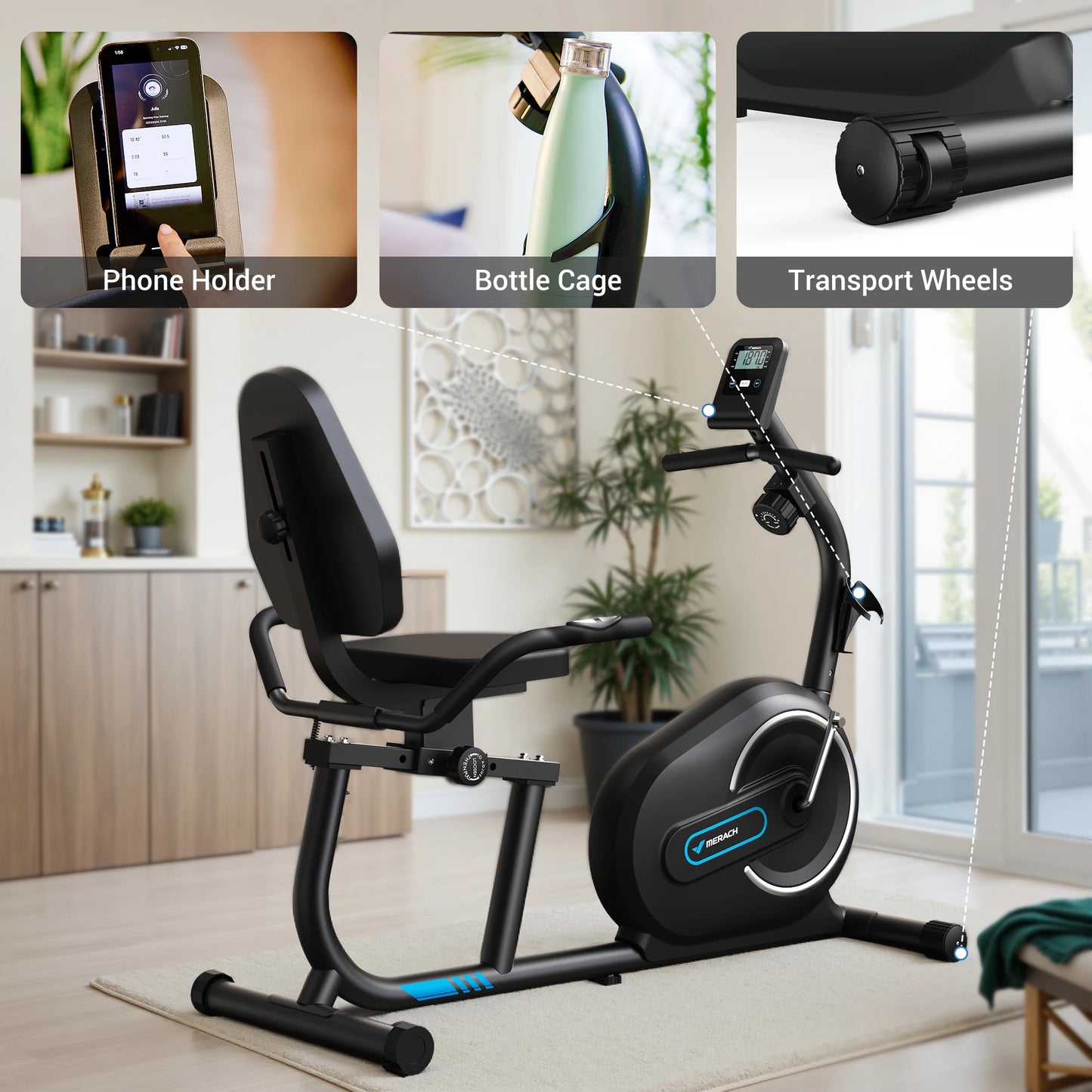 MERACH Recumbent Exercise Bike With Bluetooth Connectivity