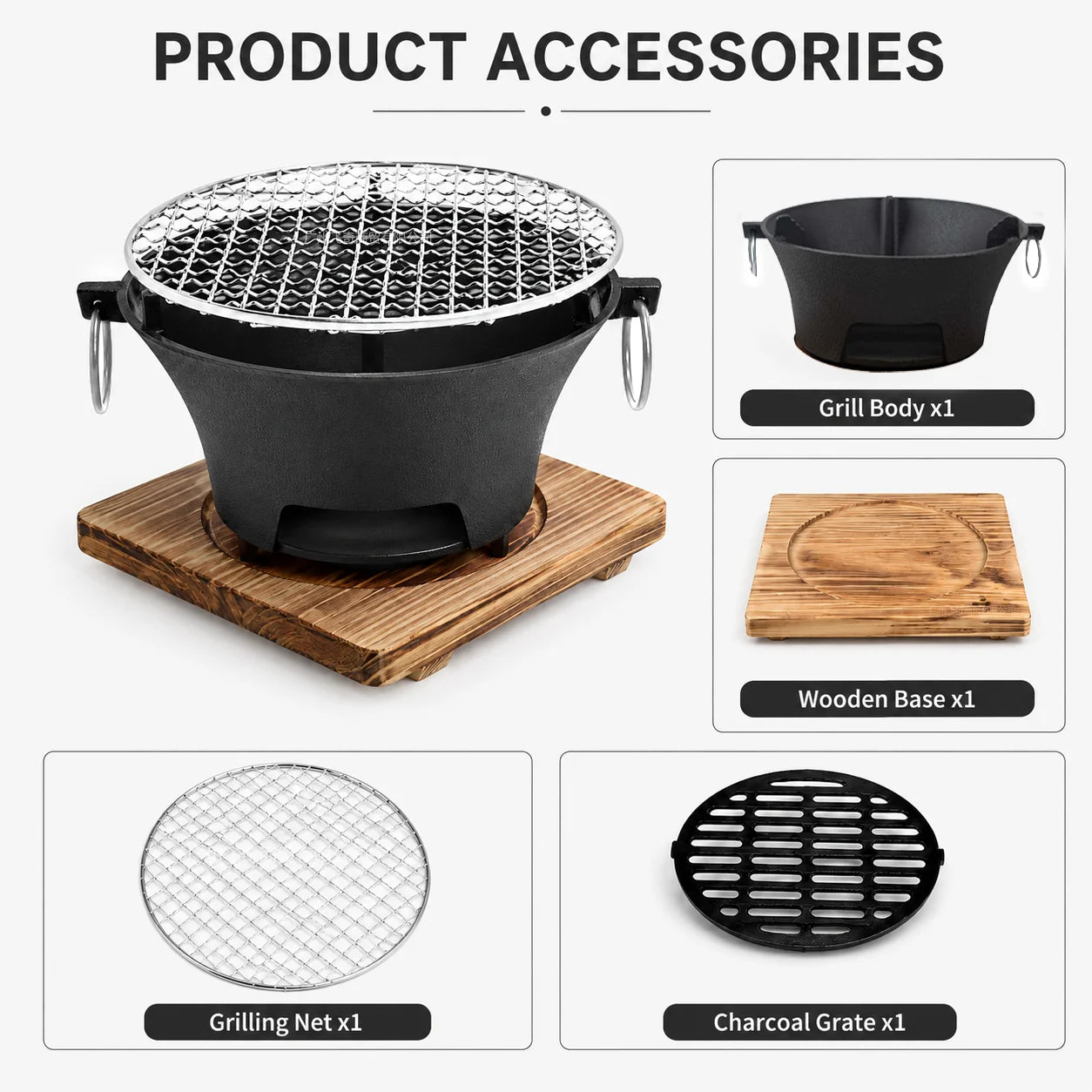 KL1 Portable Charcoal Grill Cast Iron Body Removable Grill