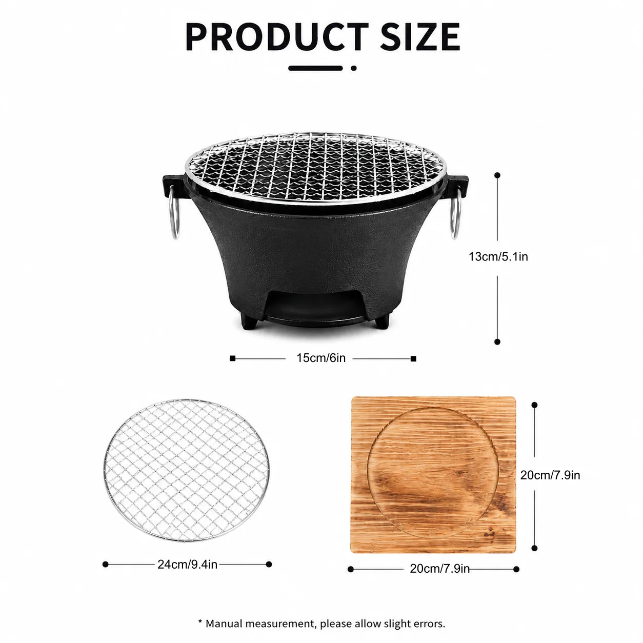 KL1 Portable Charcoal Grill Cast Iron Body Removable Grill