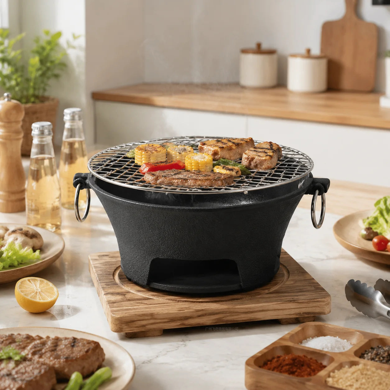 KL1 Portable Charcoal Grill Cast Iron Body Removable Grill