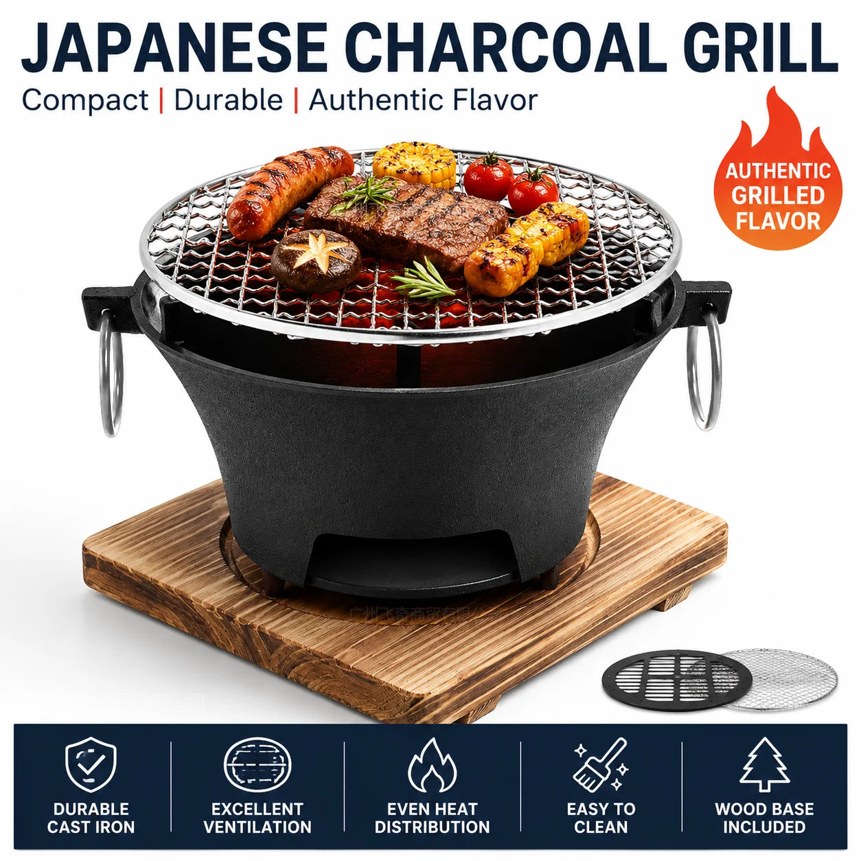 KL1 Portable Charcoal Grill Cast Iron Body Removable Grill