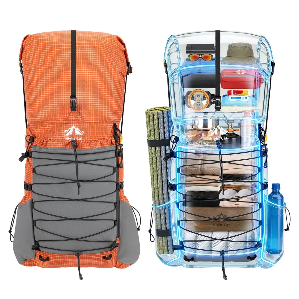Night Cat Roll Top Hiking Backpack with Rain Cover