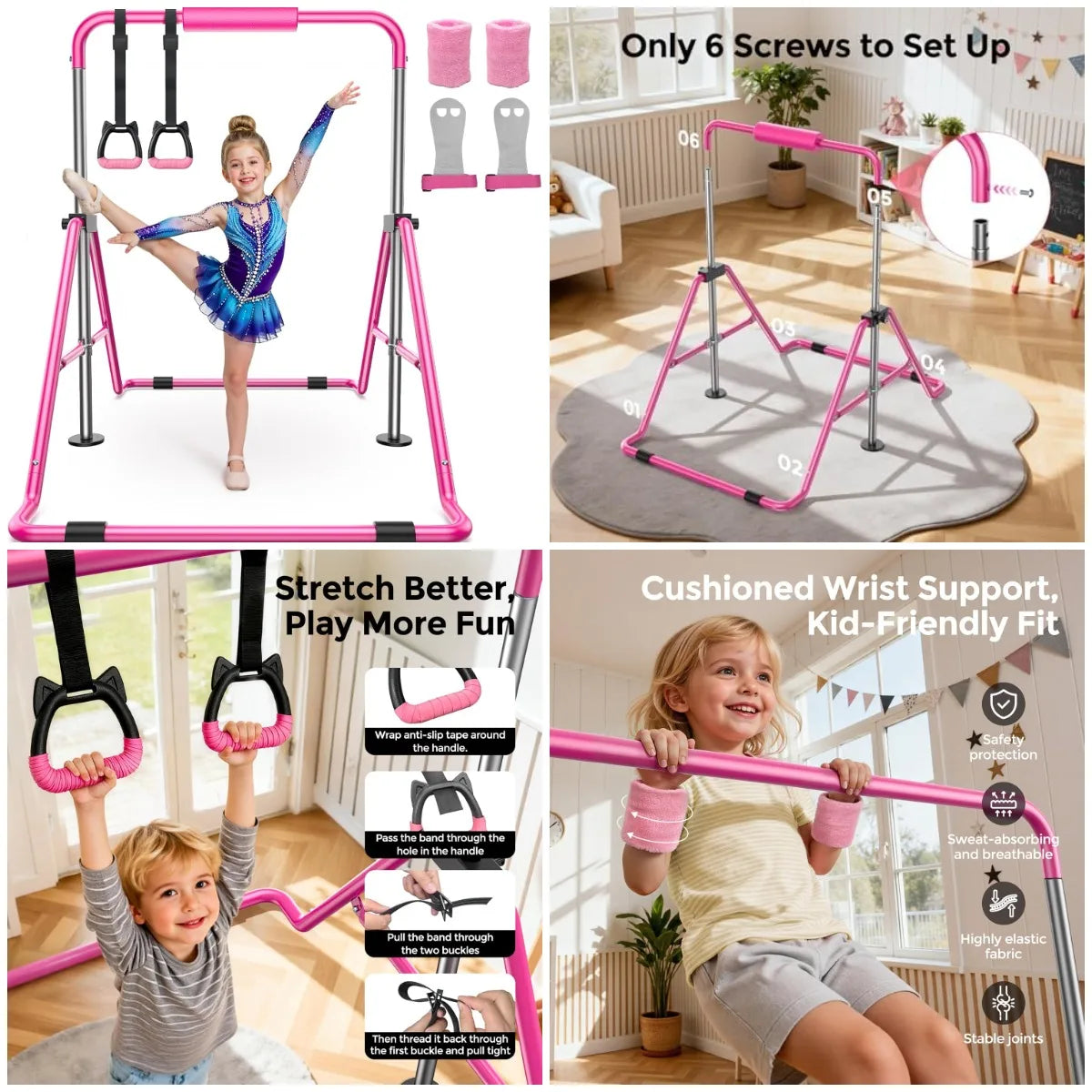 YTYIN Kids Gymnastics Bar Adjustable Folding Home Training