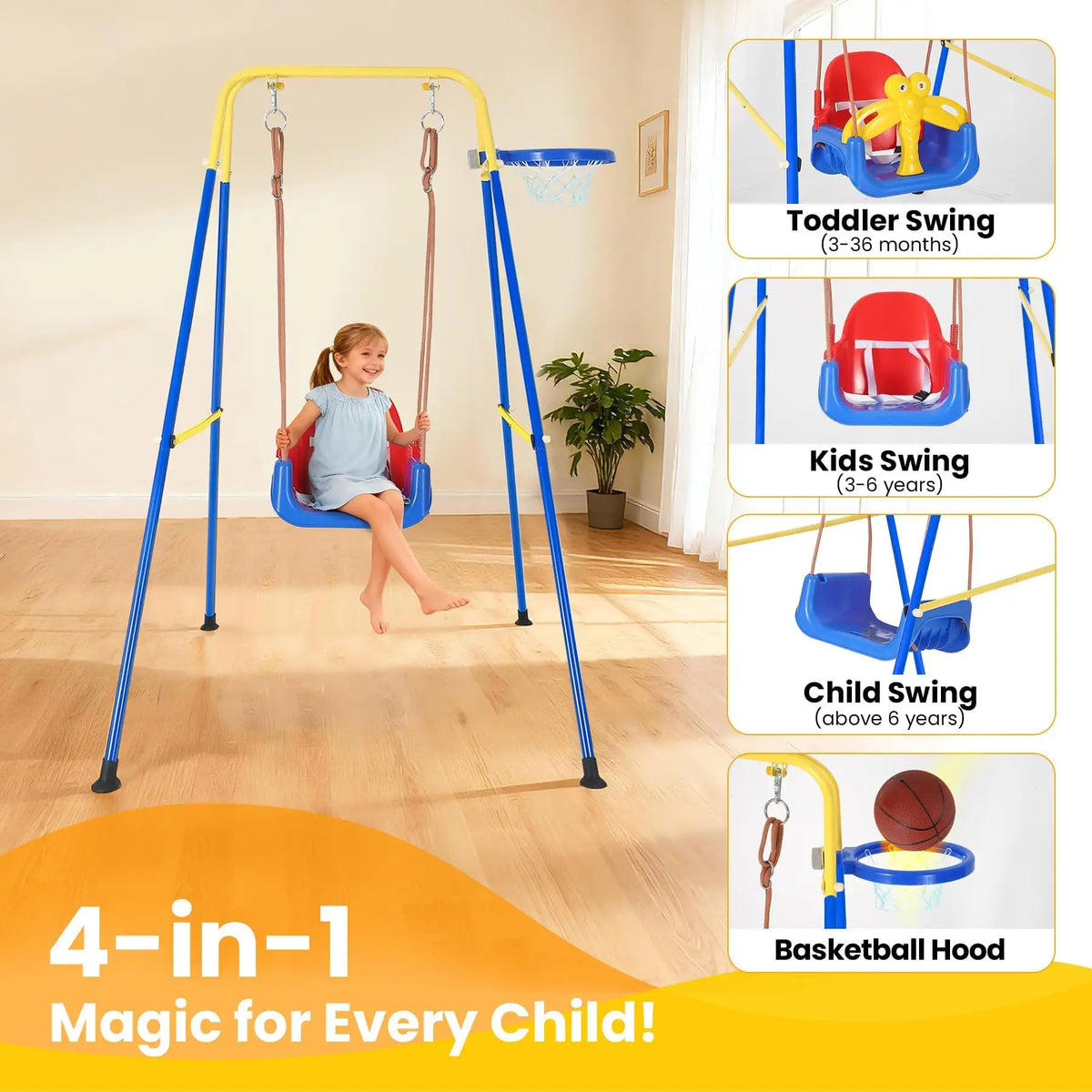 Twister.CK Toddler Swing Set With Basketball Hoop