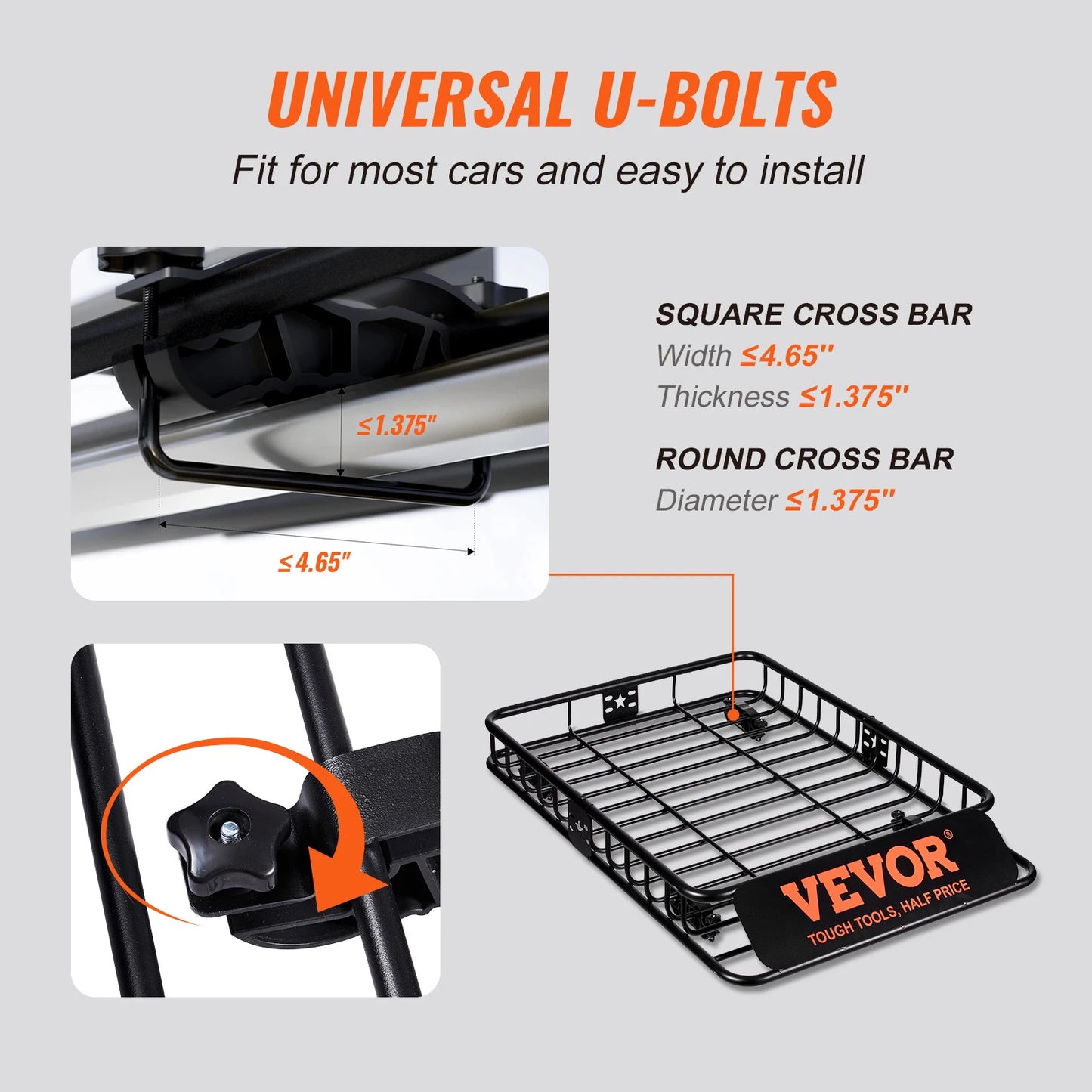 VEVOR Roof Cargo Basket 200 Lbs Capacity For SUV Truck