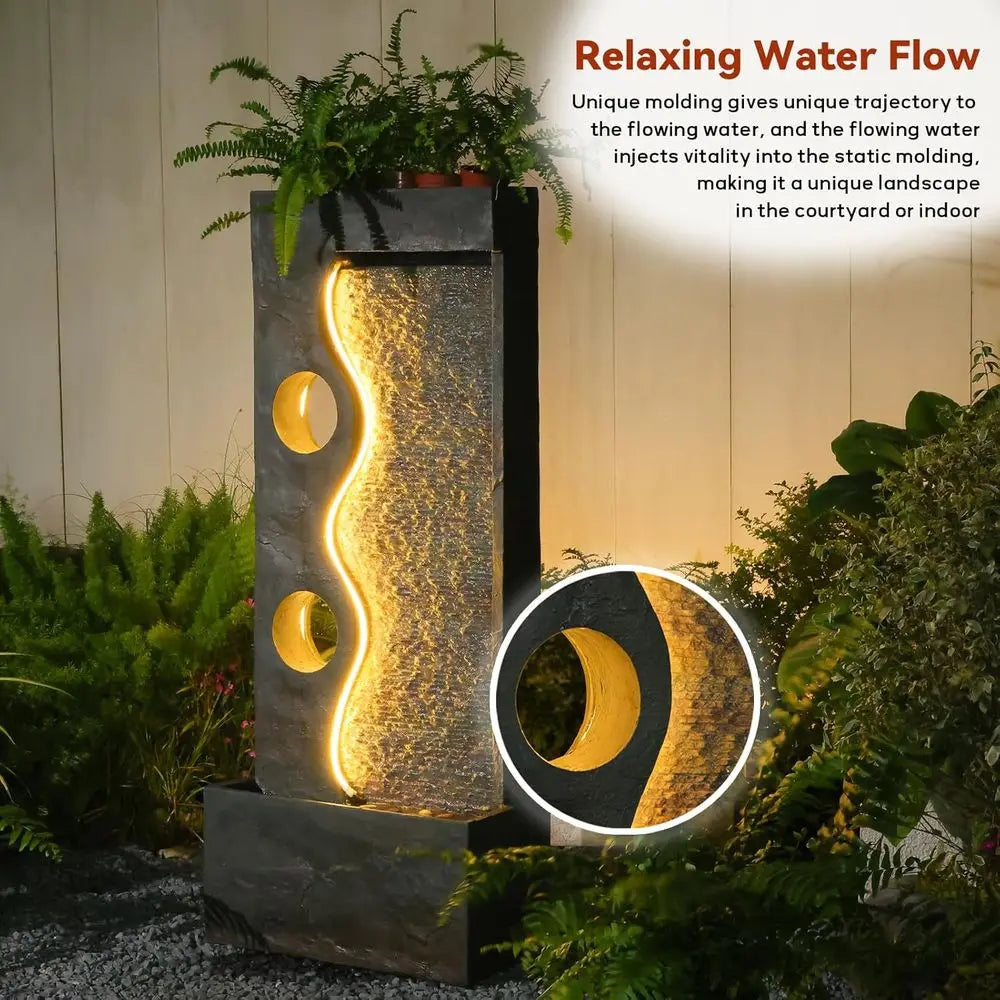 Outdoor Waterfall Fountain With Led Lights For Garden