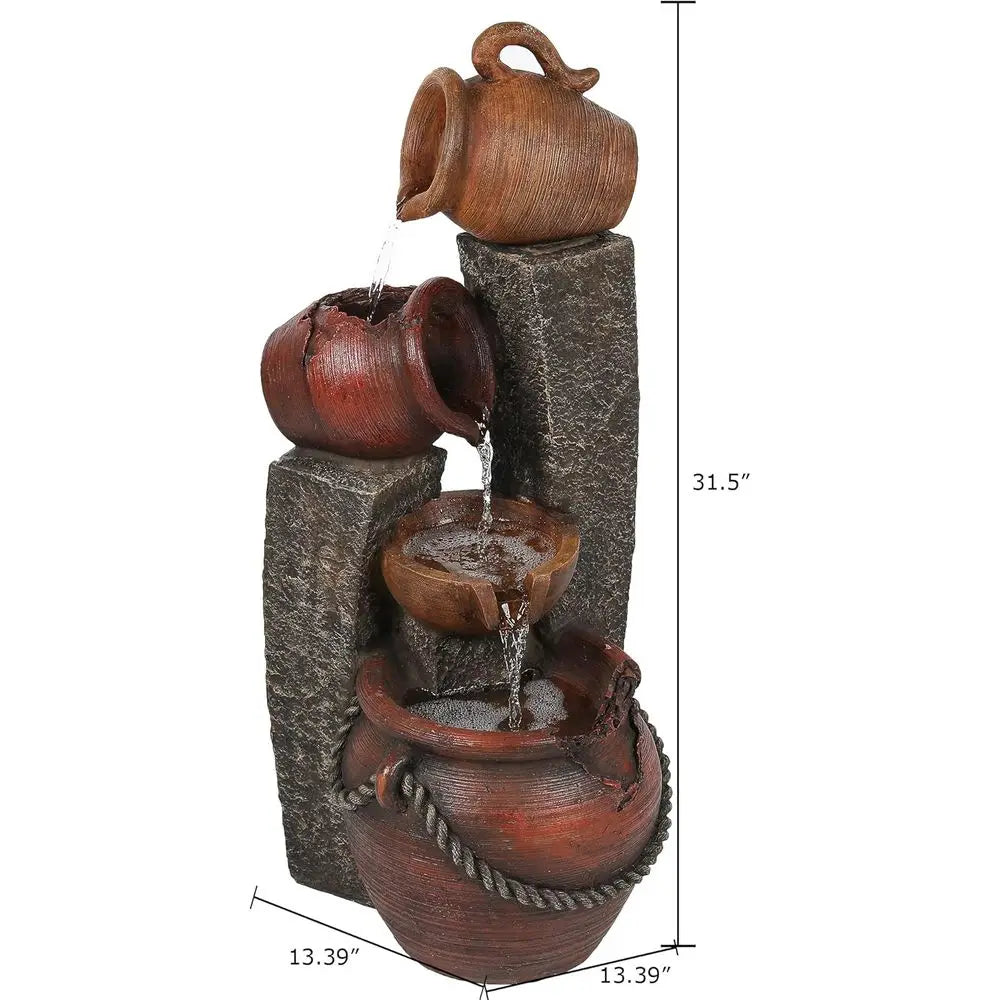 Cascading Pitchers Outdoor Water Fountain With Lights