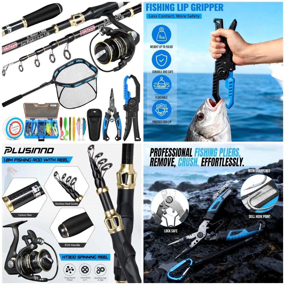 YTYIN Carbon Spinning Fishing Rod And Reel Combo Kit