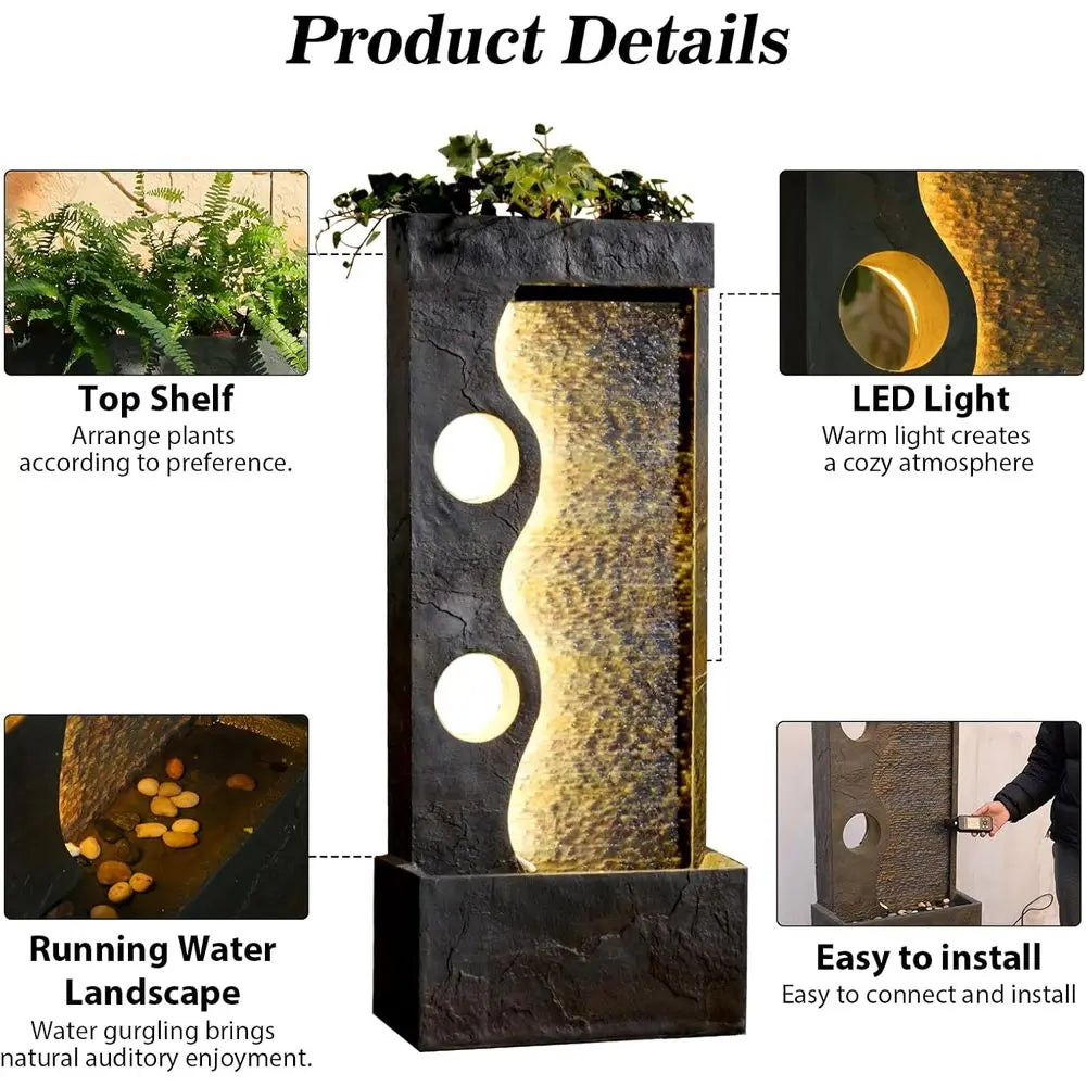 Outdoor Waterfall Fountain With Led Lights For Garden