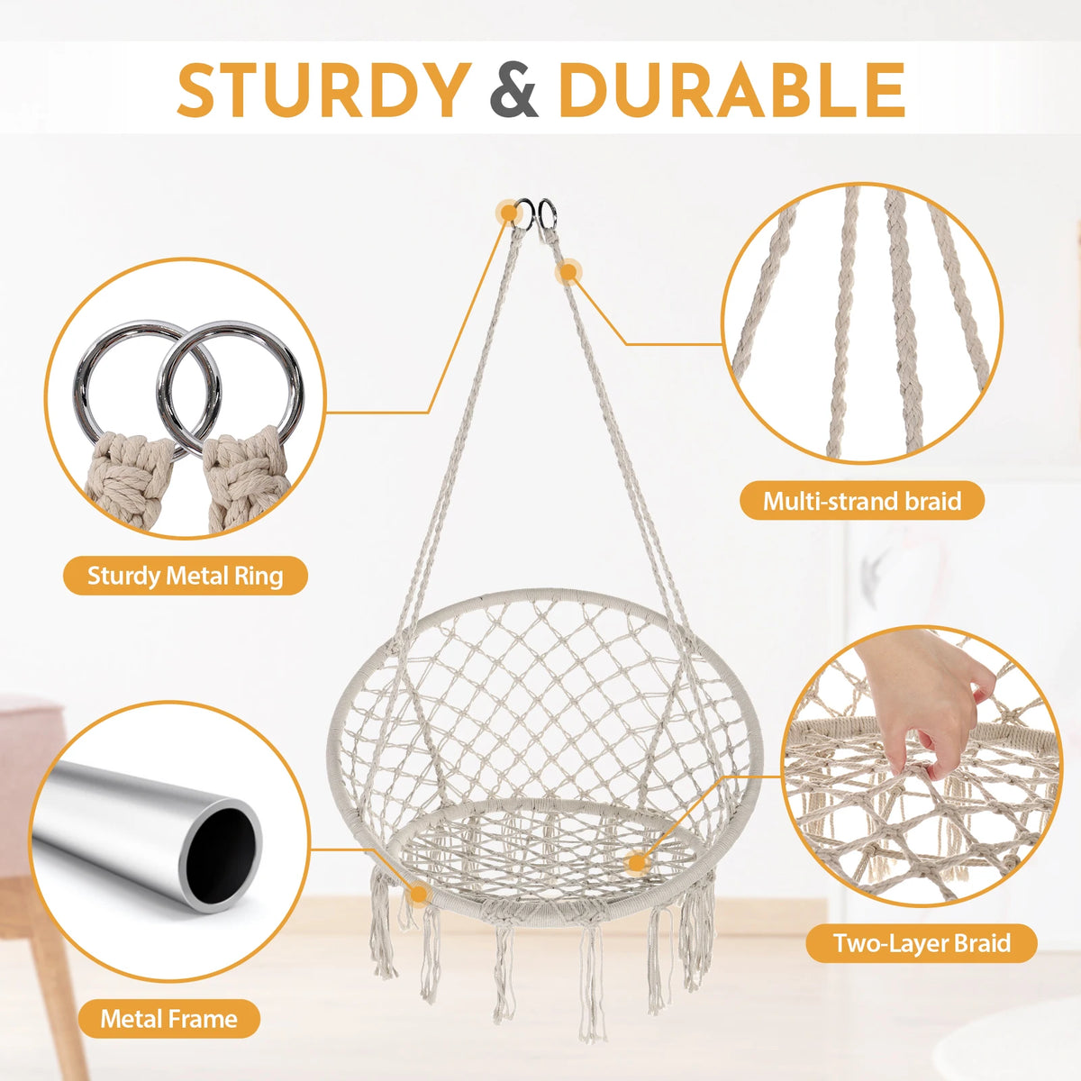 Bohemian Cotton Rope Hammock Swing Chair With Tassels