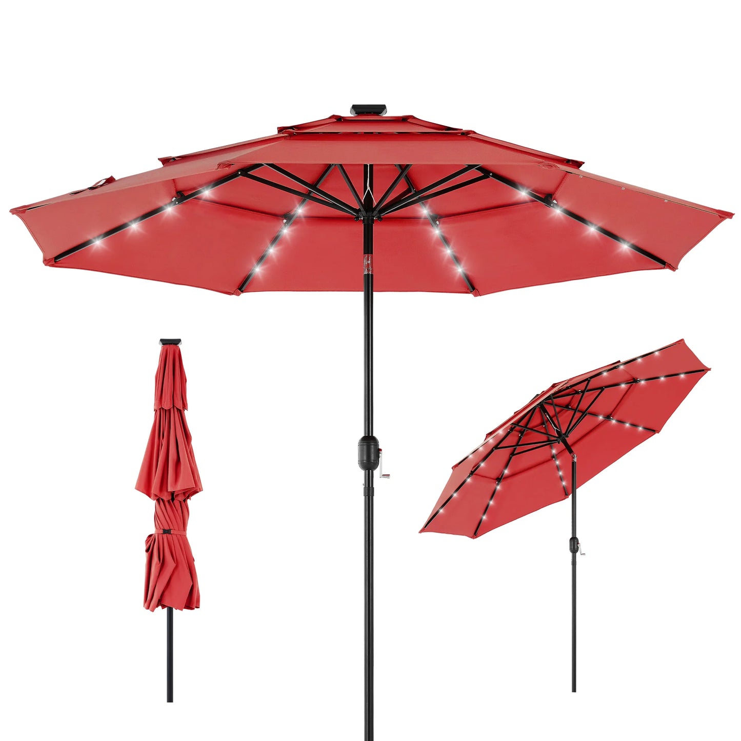 Solar Patio Umbrella With LED Lights And Tilt Adjustment