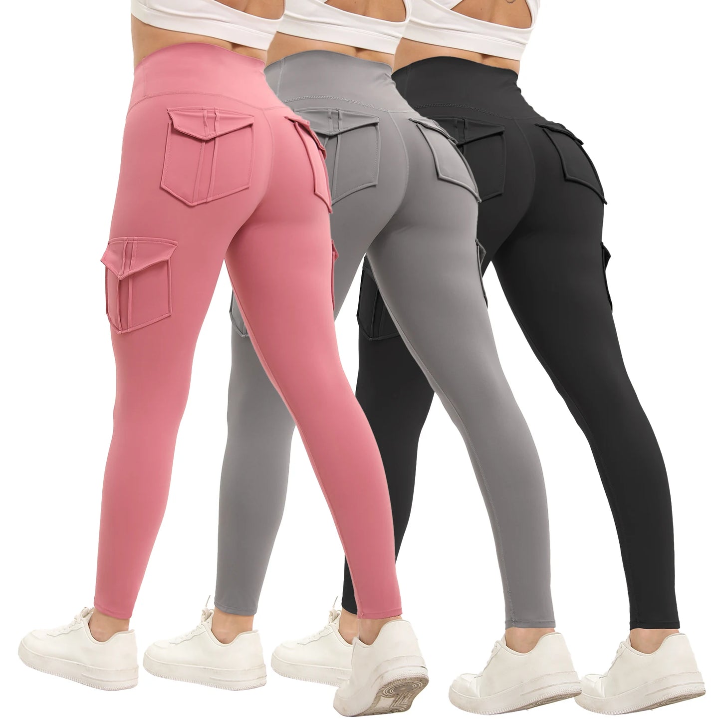 Womens High Waist Gym Leggings With Pockets Three Pack