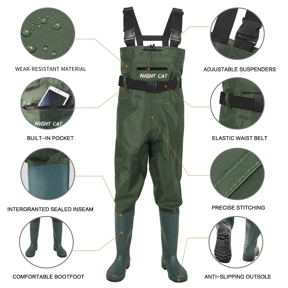 Night Cat Waterproof Chest Wader With Boots For Men Women