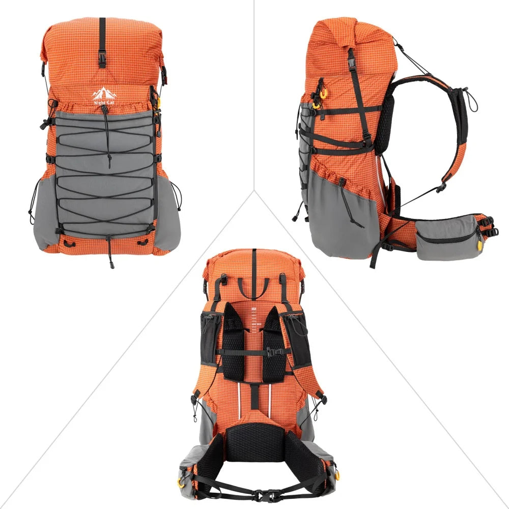 Night Cat Roll Top Hiking Backpack with Rain Cover