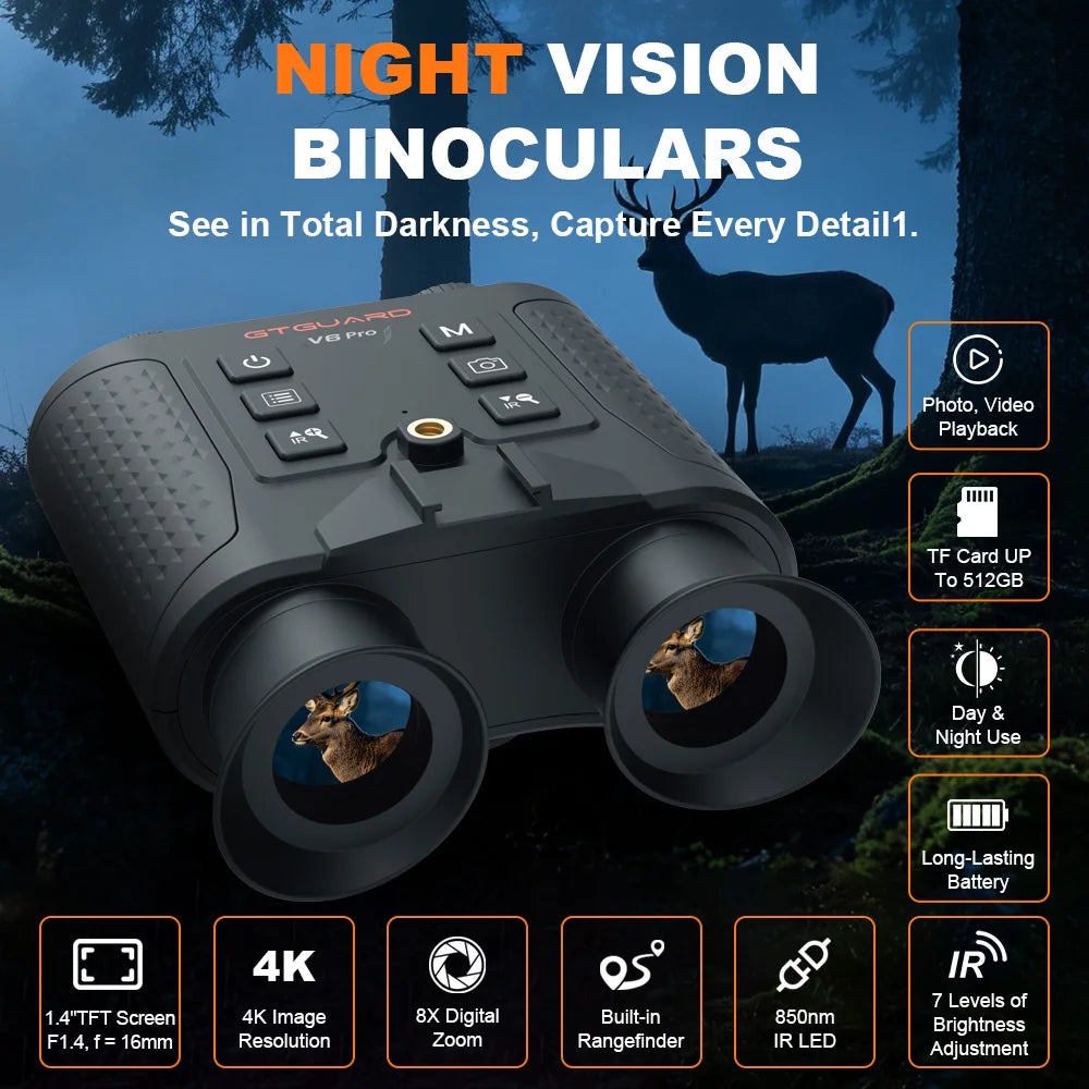 GTMEDIA Night Vision Binoculars V6 Pro 4K 8x Zoom