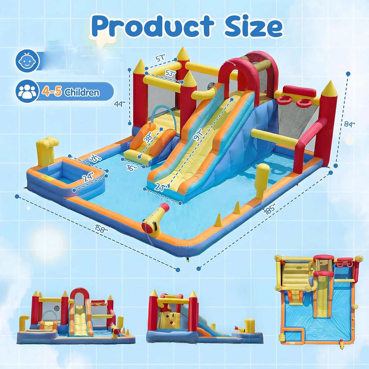 Kids Inflatable Jump Slide Bouncer With Heavy Duty Blower