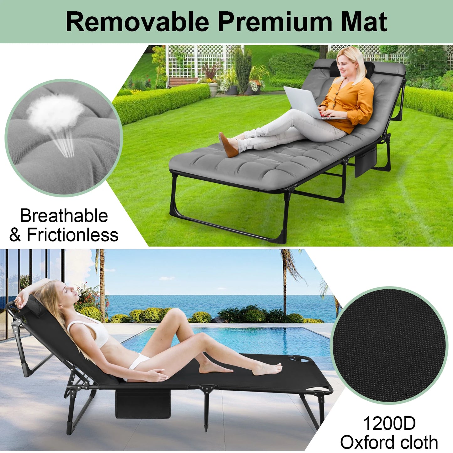 Portable Folding Camping Cot With 3 Position Recline