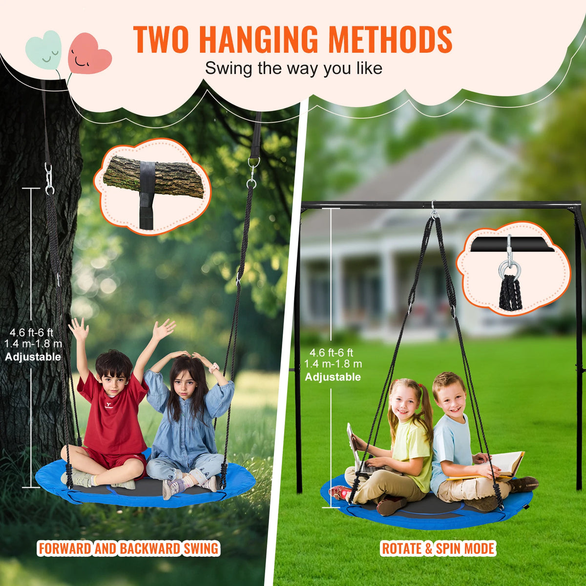 SucceBuy Heavy Duty Outdoor Saucer Tree Swing Set