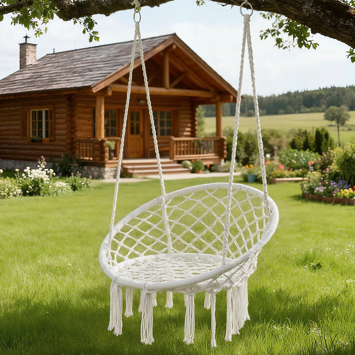 Bohemian Cotton Rope Hammock Swing Chair With Tassels