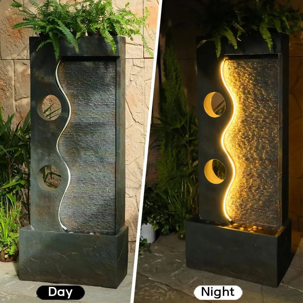 Outdoor Waterfall Fountain With Led Lights For Garden