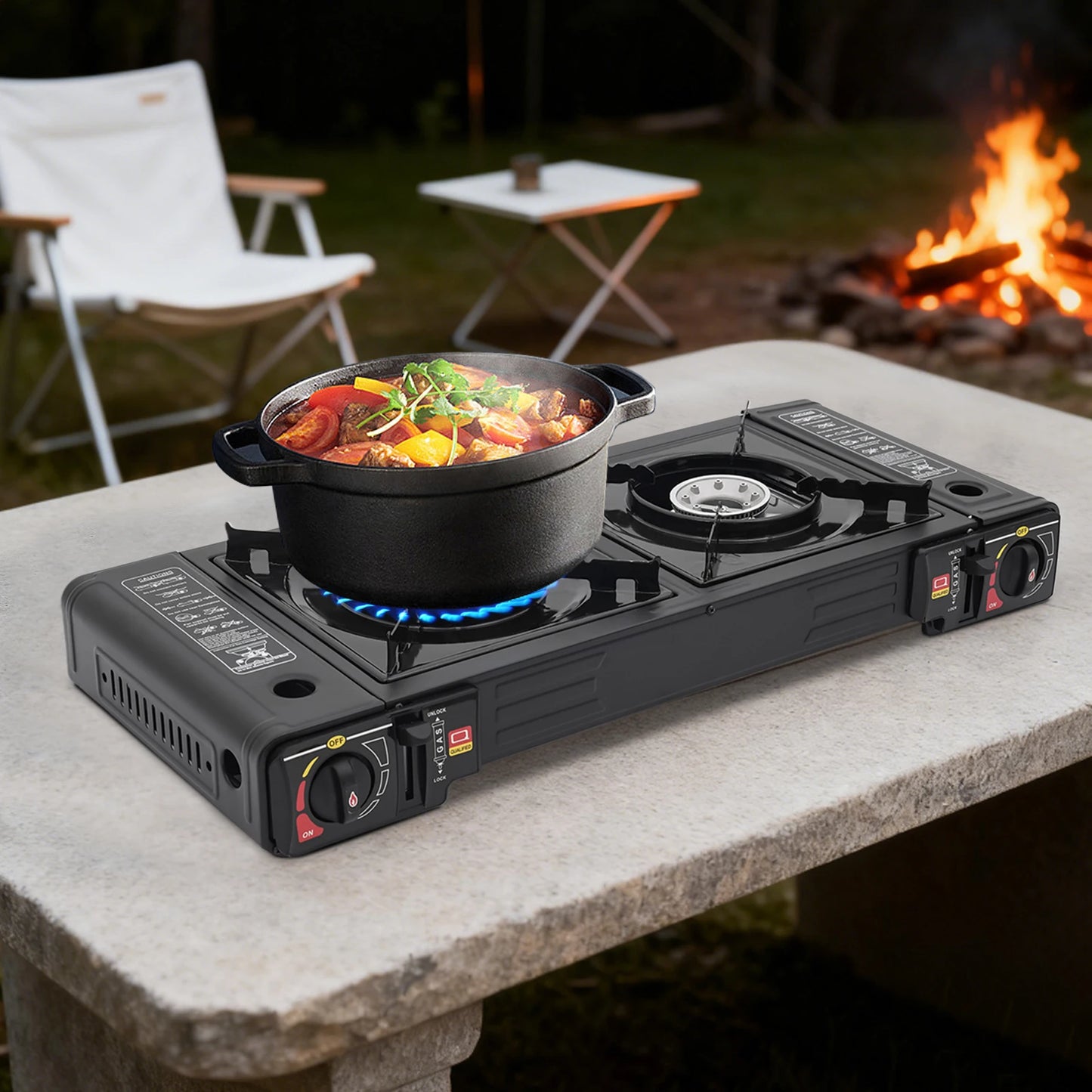 Portable Two Burner Camping Stove With Storage Case