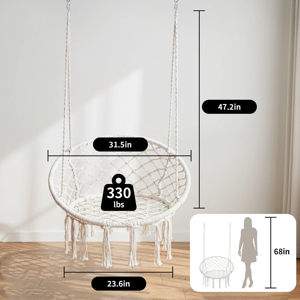 Bohemian Cotton Rope Hammock Swing Chair With Tassels