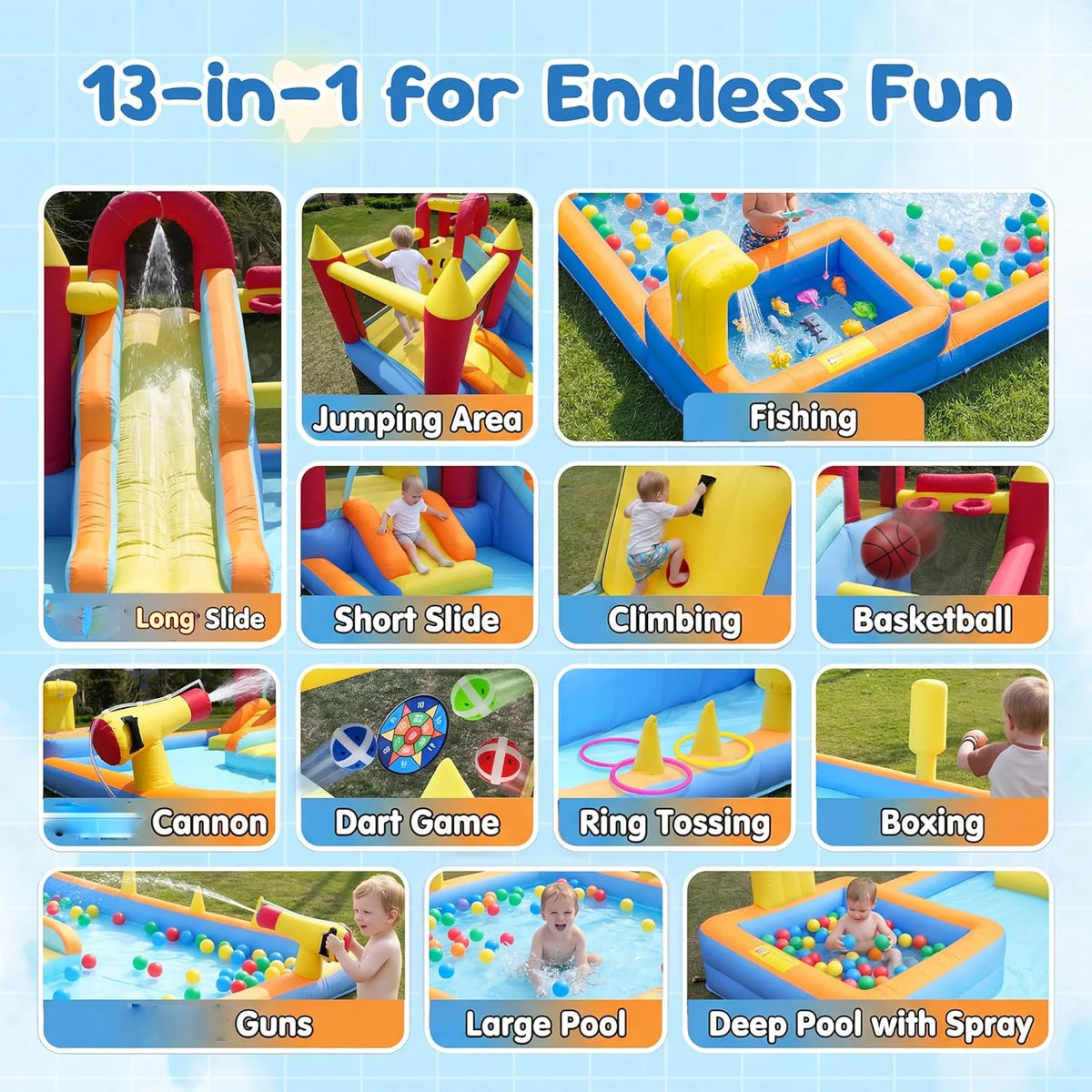 Kids Inflatable Jump Slide Bouncer With Heavy Duty Blower