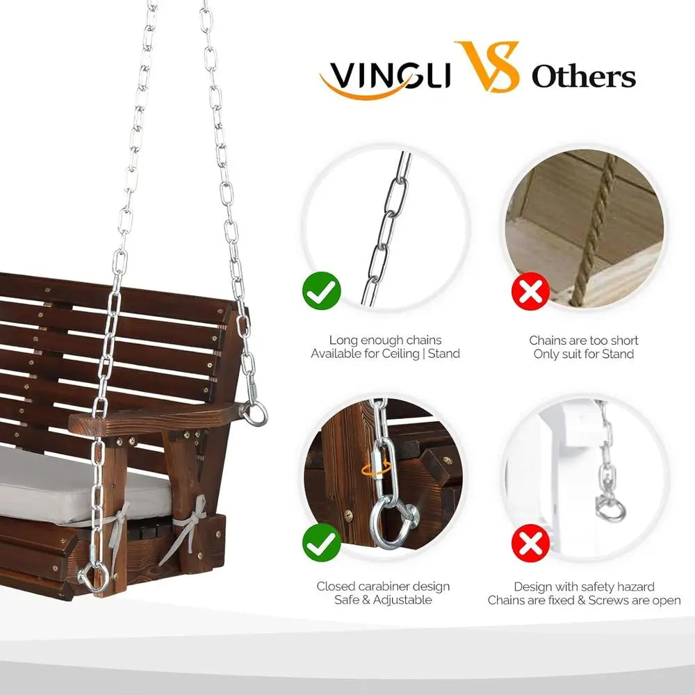 Heavy Duty Outdoor Porch Swing With Solid Pine Frame