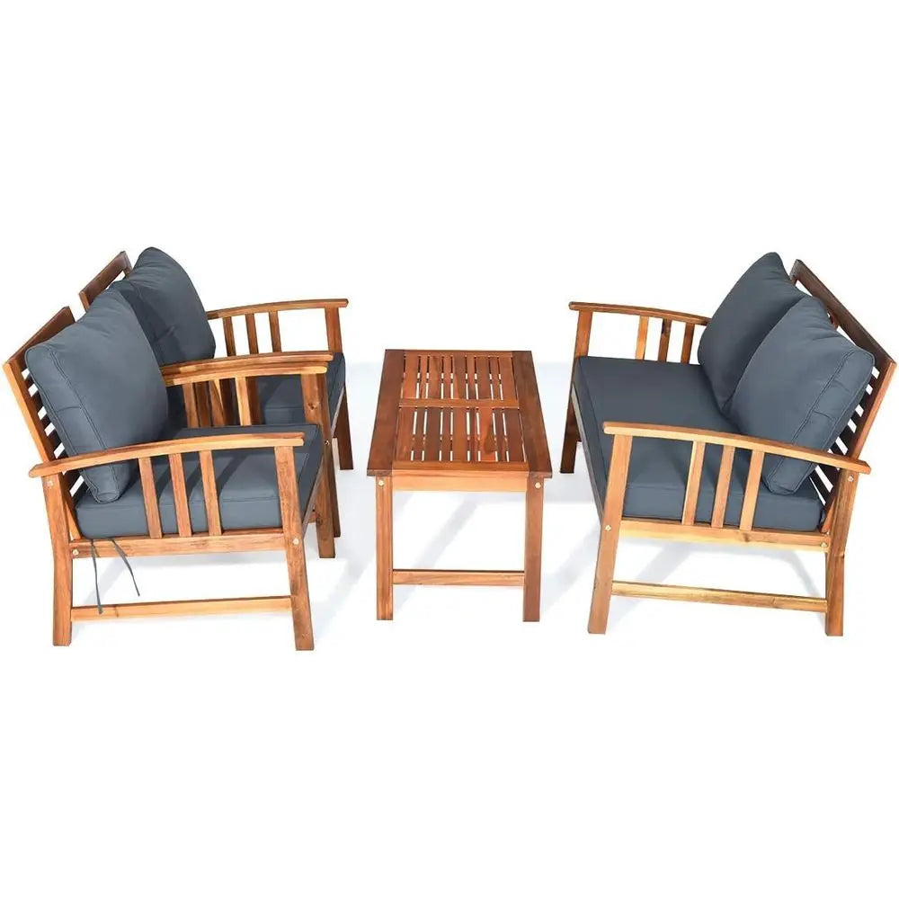 4 Piece Acacia Wood Patio Furniture Set With Coffee Table