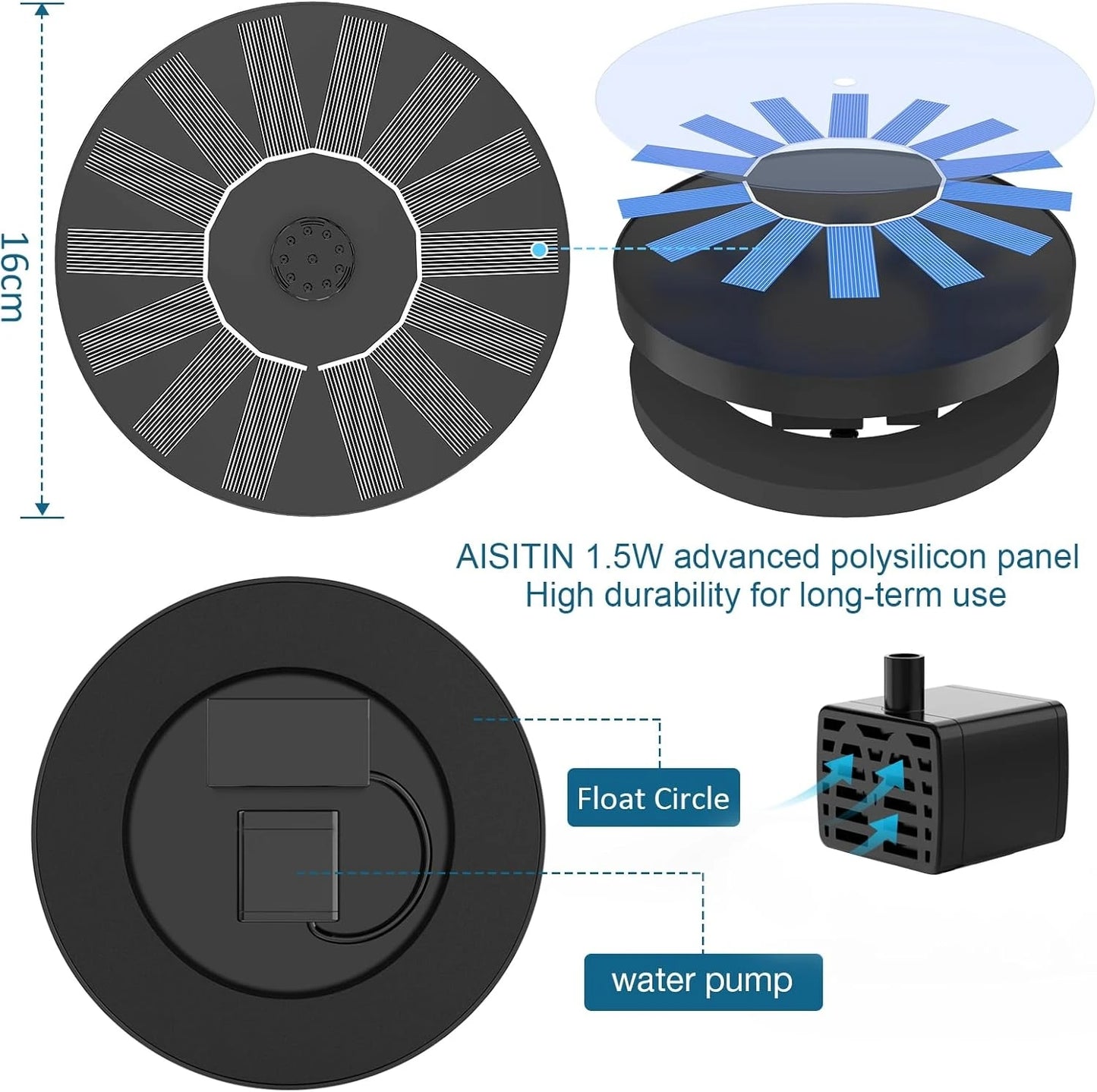 Floating Solar Water Fountain With Six Nozzles