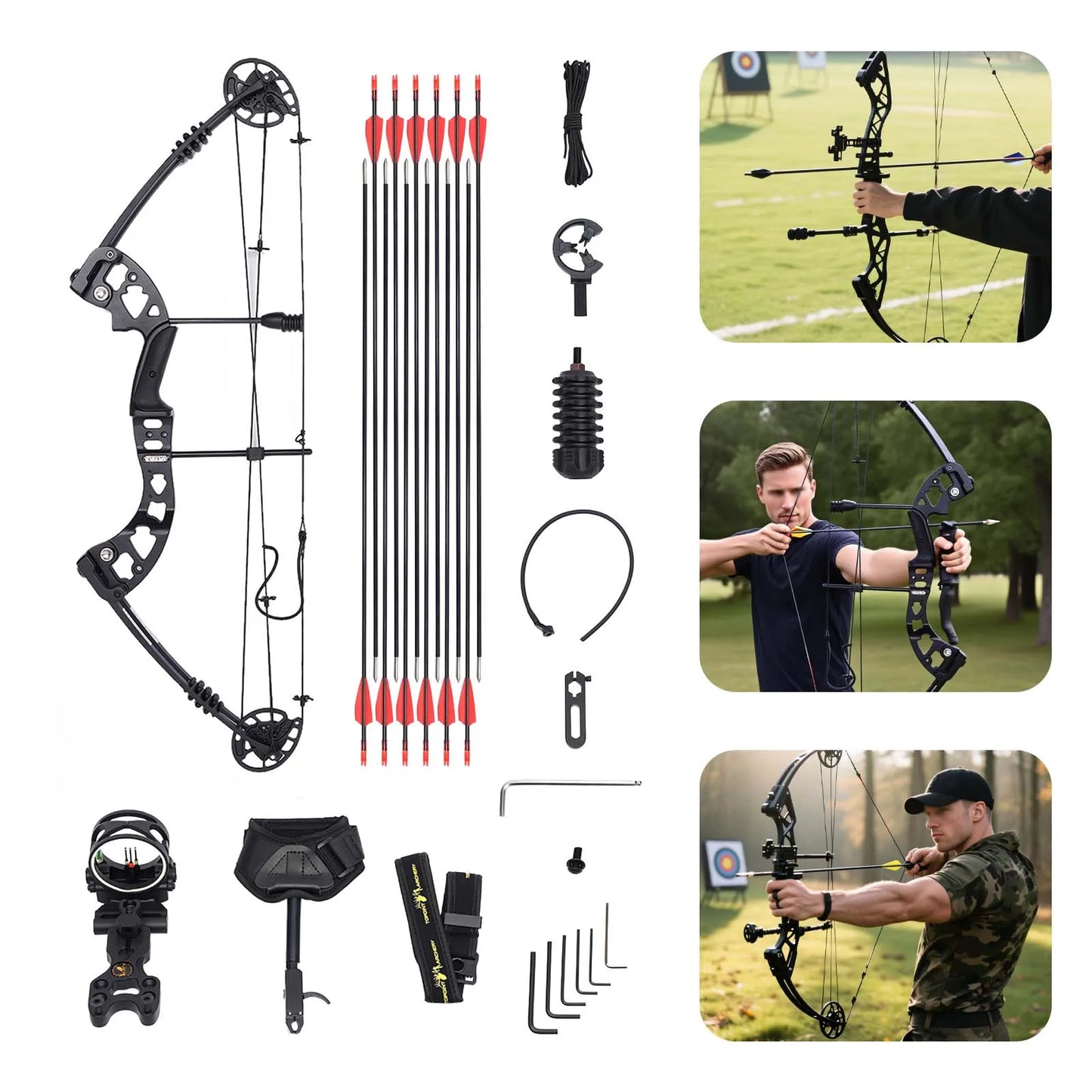 Compound Bow Hunting Kit With 12 Arrows And Adjustable Sight
