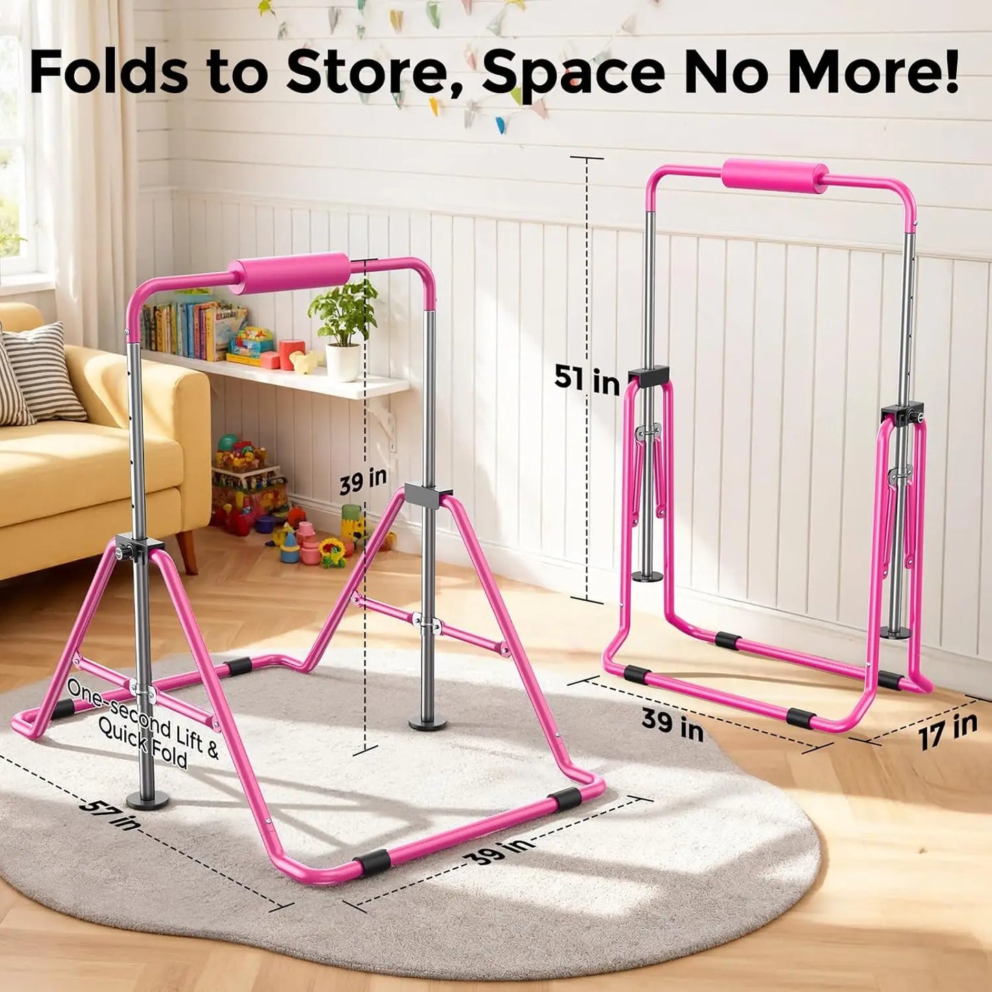 YTYIN Kids Gymnastics Bar Adjustable Folding Home Training