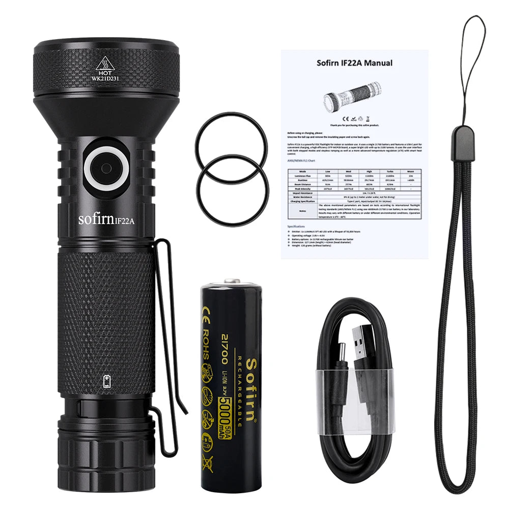 Sofirn IF22A 2100lm Flashlight SFT40 LED USB C Rechargeable