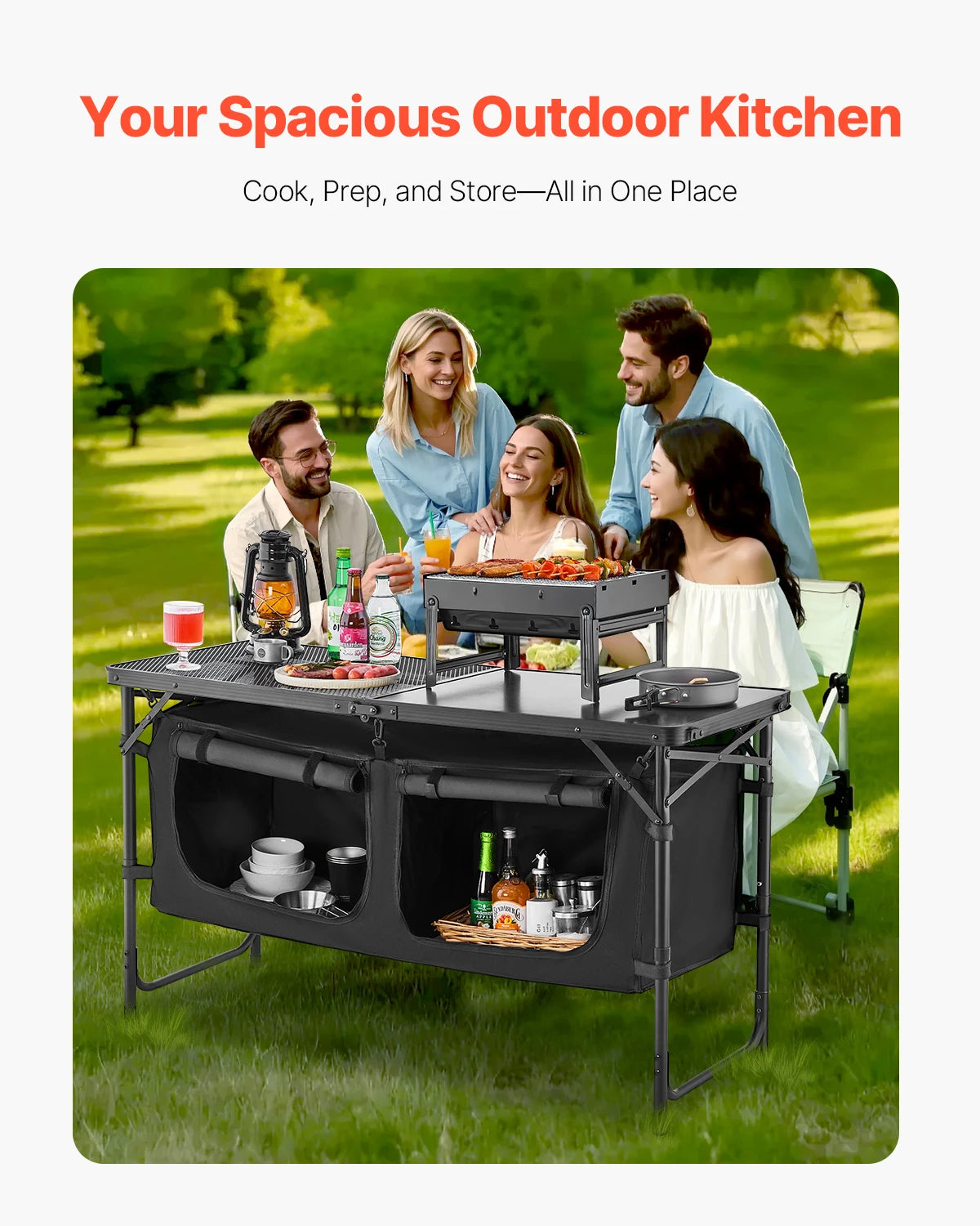 SucceBuy Camping Kitchen Table Aluminum Cook Station