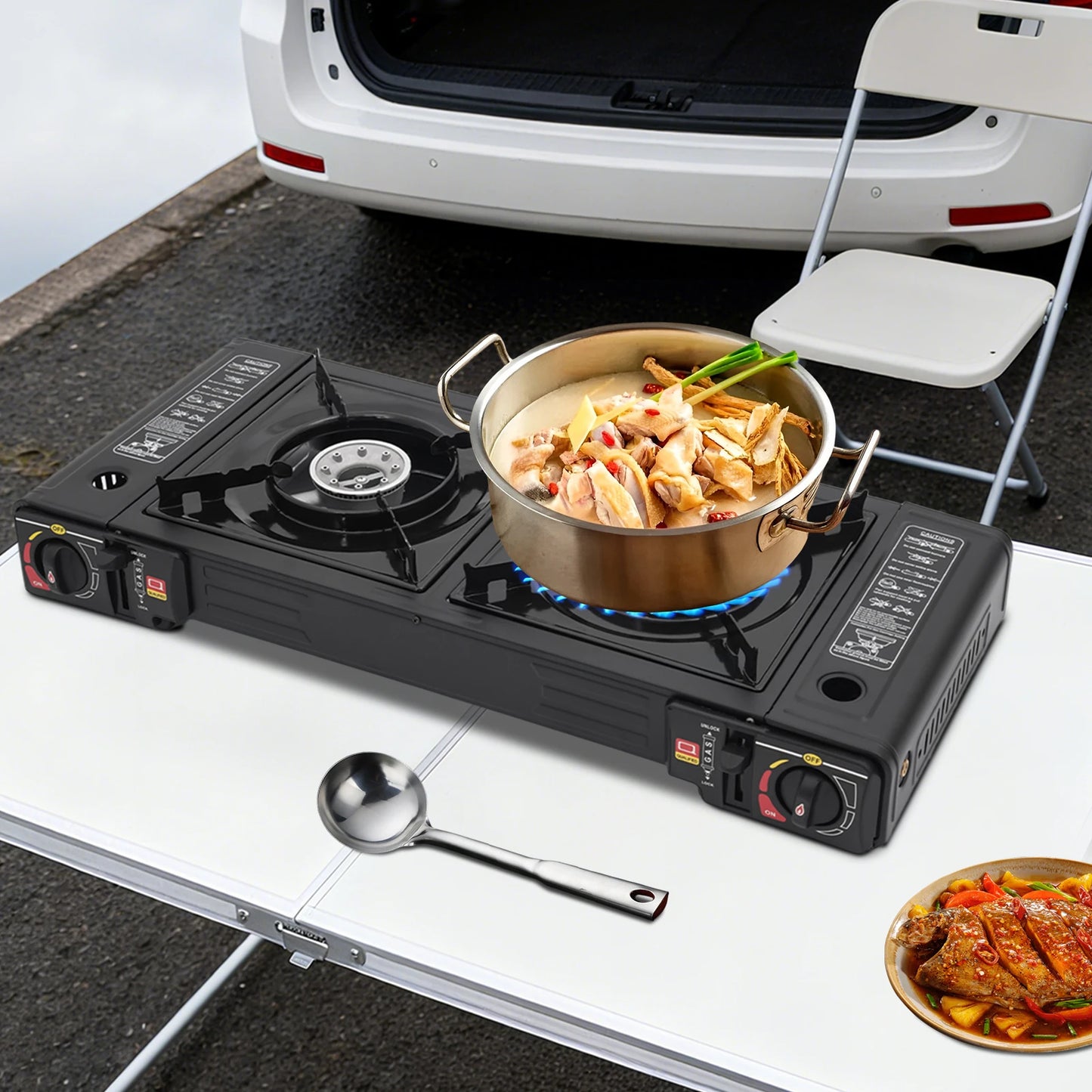 Portable Two Burner Camping Stove With Storage Case