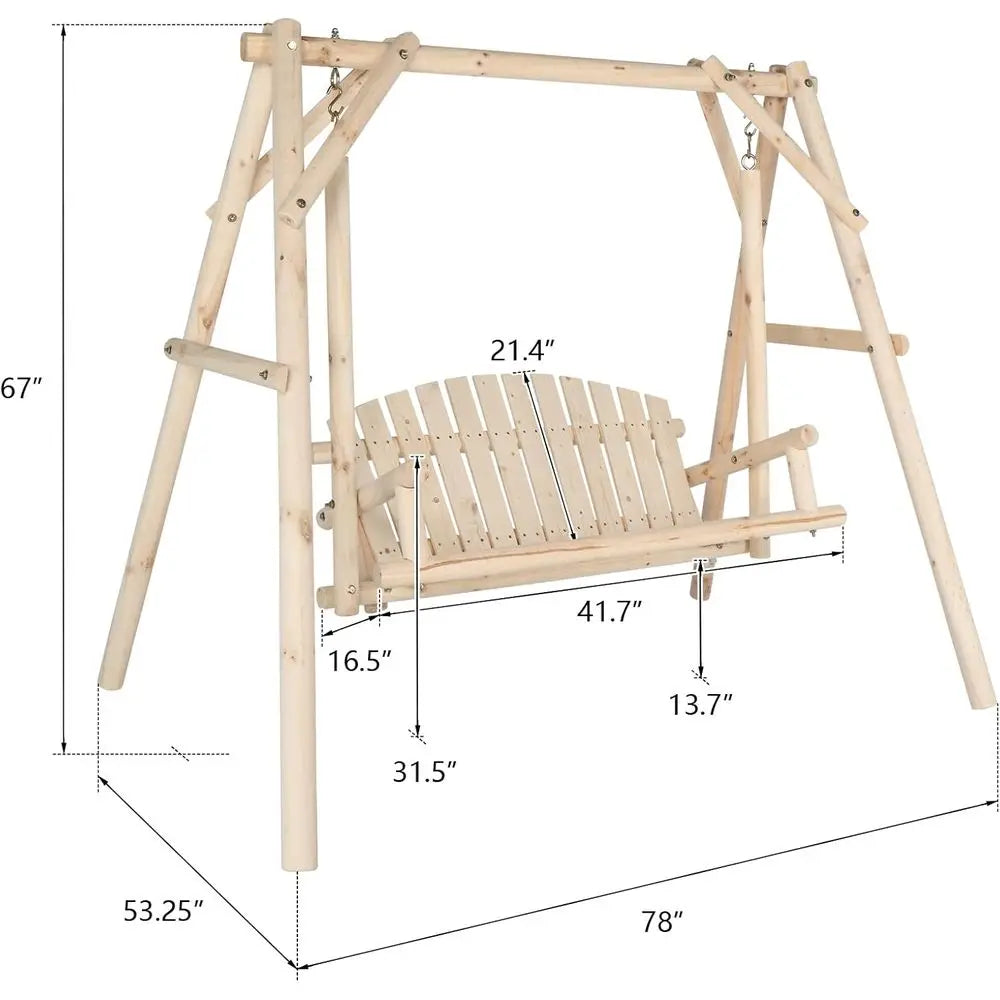 Wood Log Swing Set With Bench Loveseat For Patio