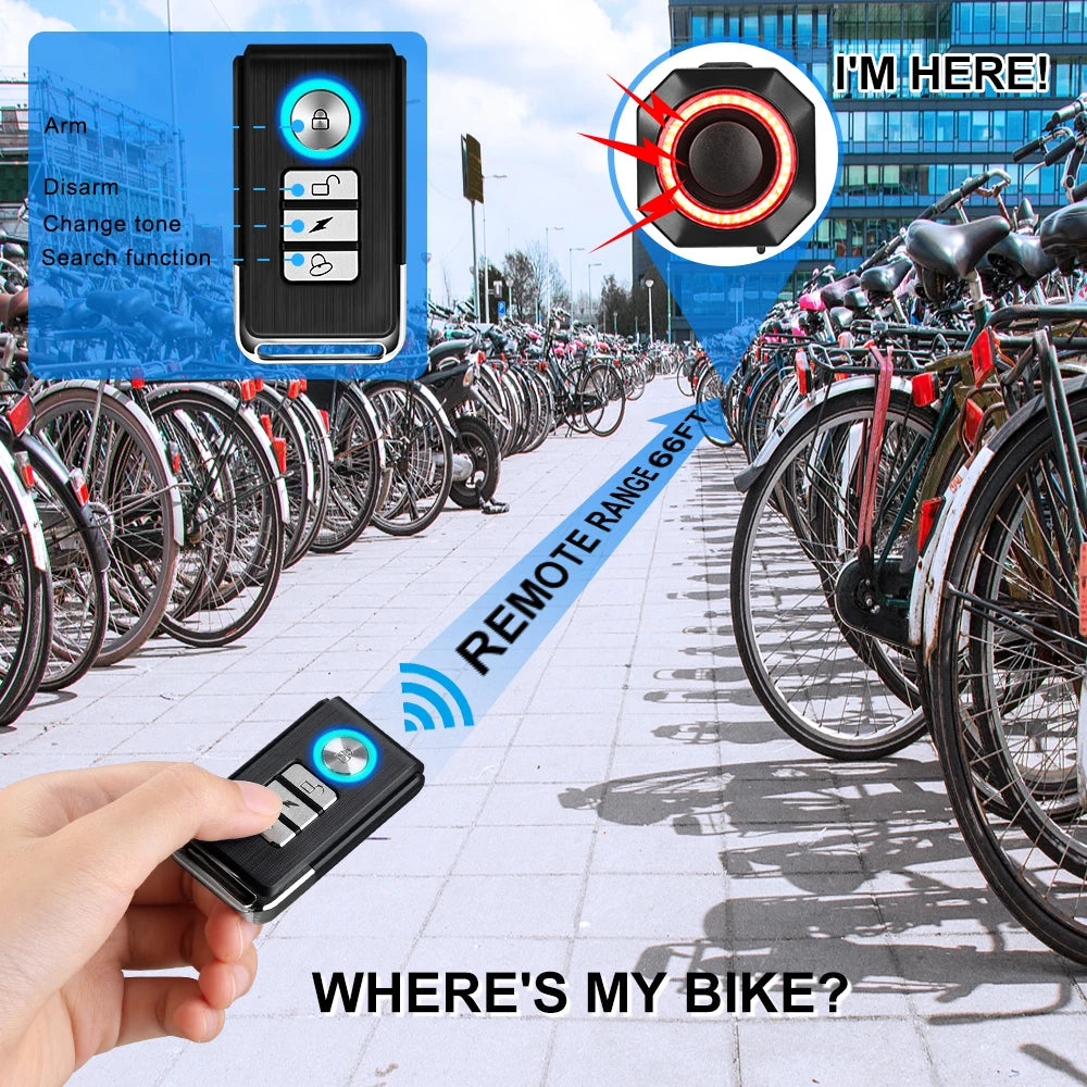 WSDCAM Smart Bike Light Alarm Taillight 110dB Remote