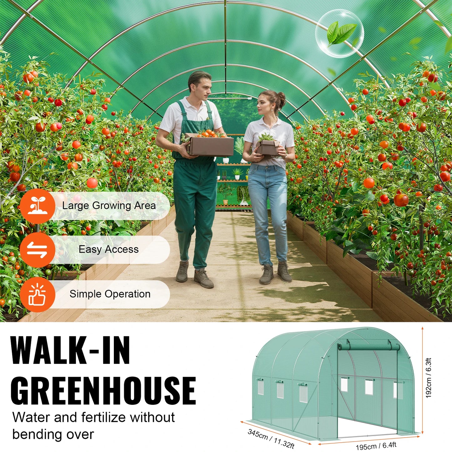 SucceBuy Walk In Tunnel Greenhouse With Steel Frame