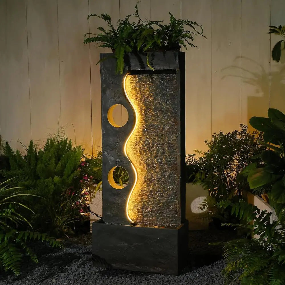 Outdoor Waterfall Fountain With Led Lights For Garden