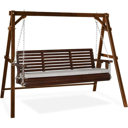 Heavy Duty Outdoor Porch Swing With Solid Pine Frame