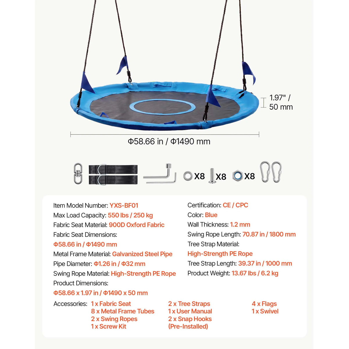 SucceBuy Heavy Duty Outdoor Saucer Tree Swing Set