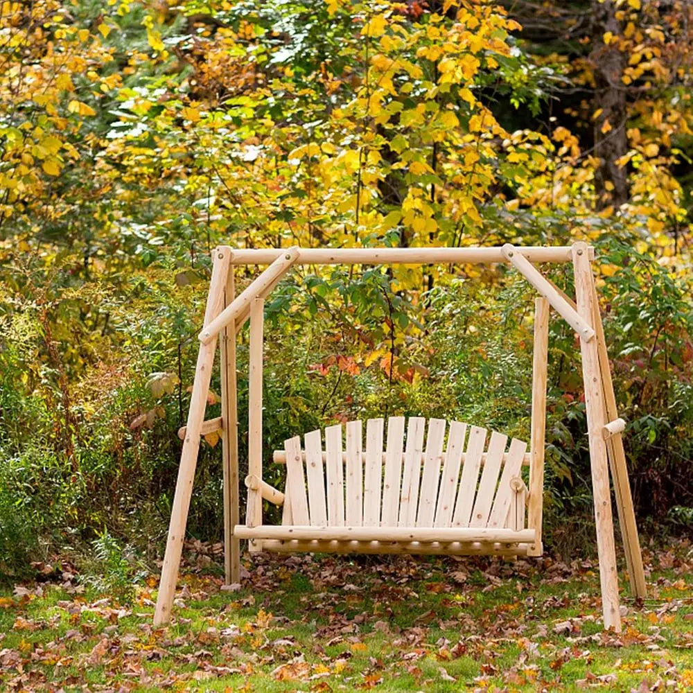 Wood Log Swing Set With Bench Loveseat For Patio