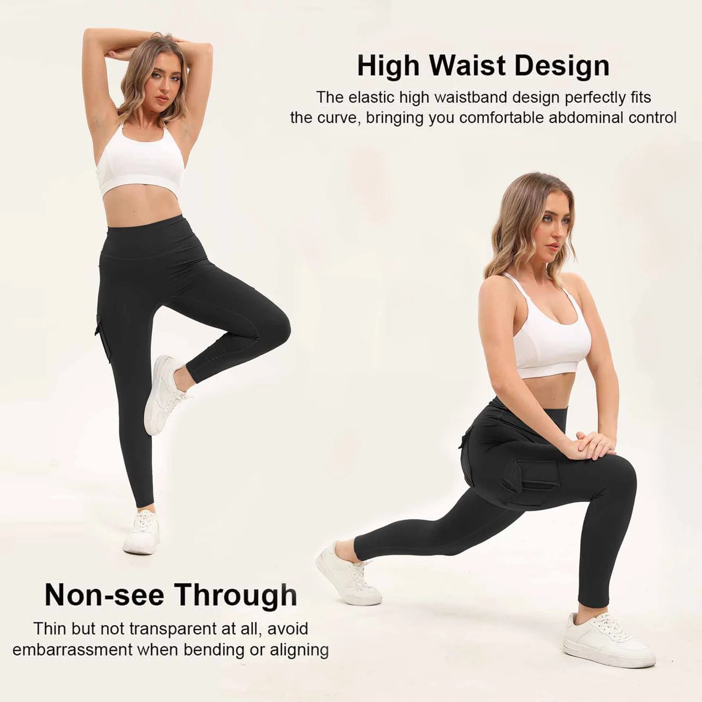 Womens High Waist Gym Leggings With Pockets Three Pack