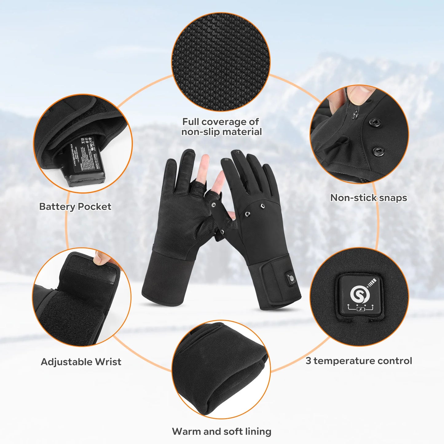 Savior Heated Fishing Gloves Waterproof Windproof Two Finger