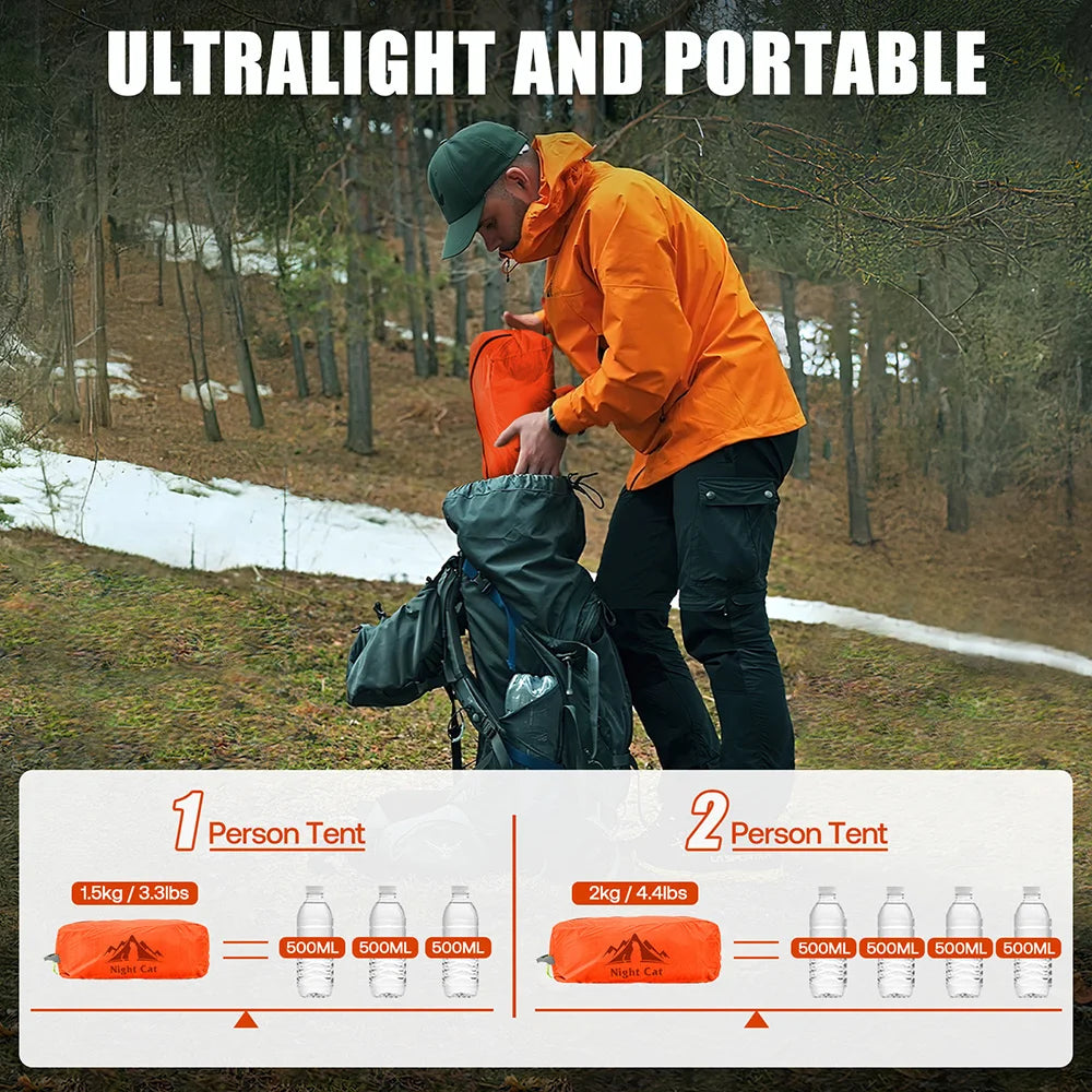 Night Cat Ultralight Backpacking Tunnel Tent Waterproof