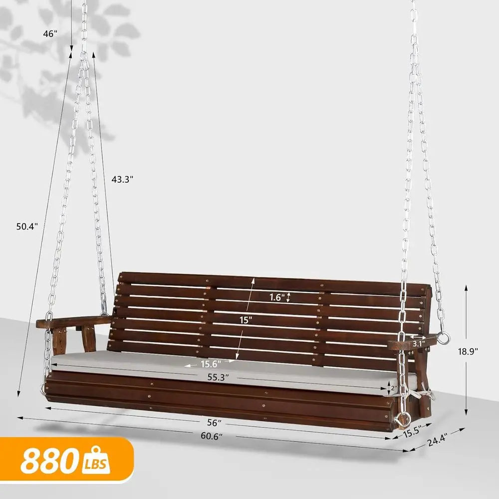 Heavy Duty Outdoor Porch Swing With Solid Pine Frame